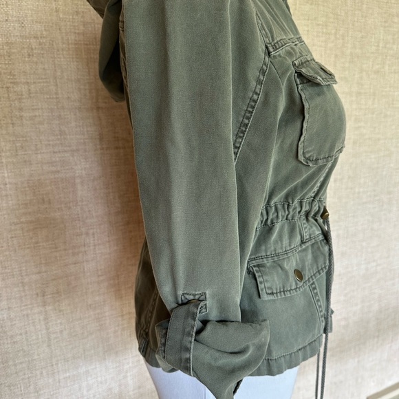 AMERICAN RAG Cie Womens sz Medium olive green hood Zip Up military Jacket cotton - Picture 6 of 16